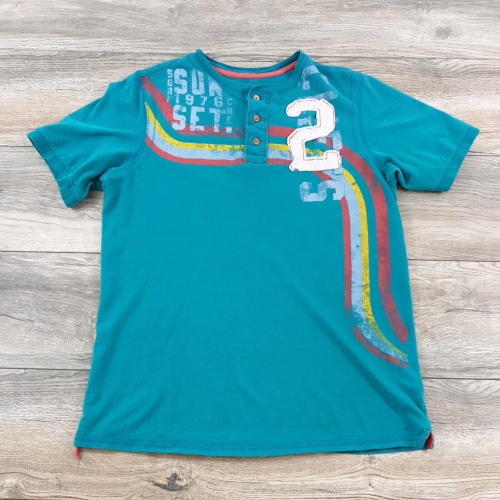 Arizona Jean Co 2XL Graphic Mens Short Sleeve T Shirt Henley Teal Casual Sport